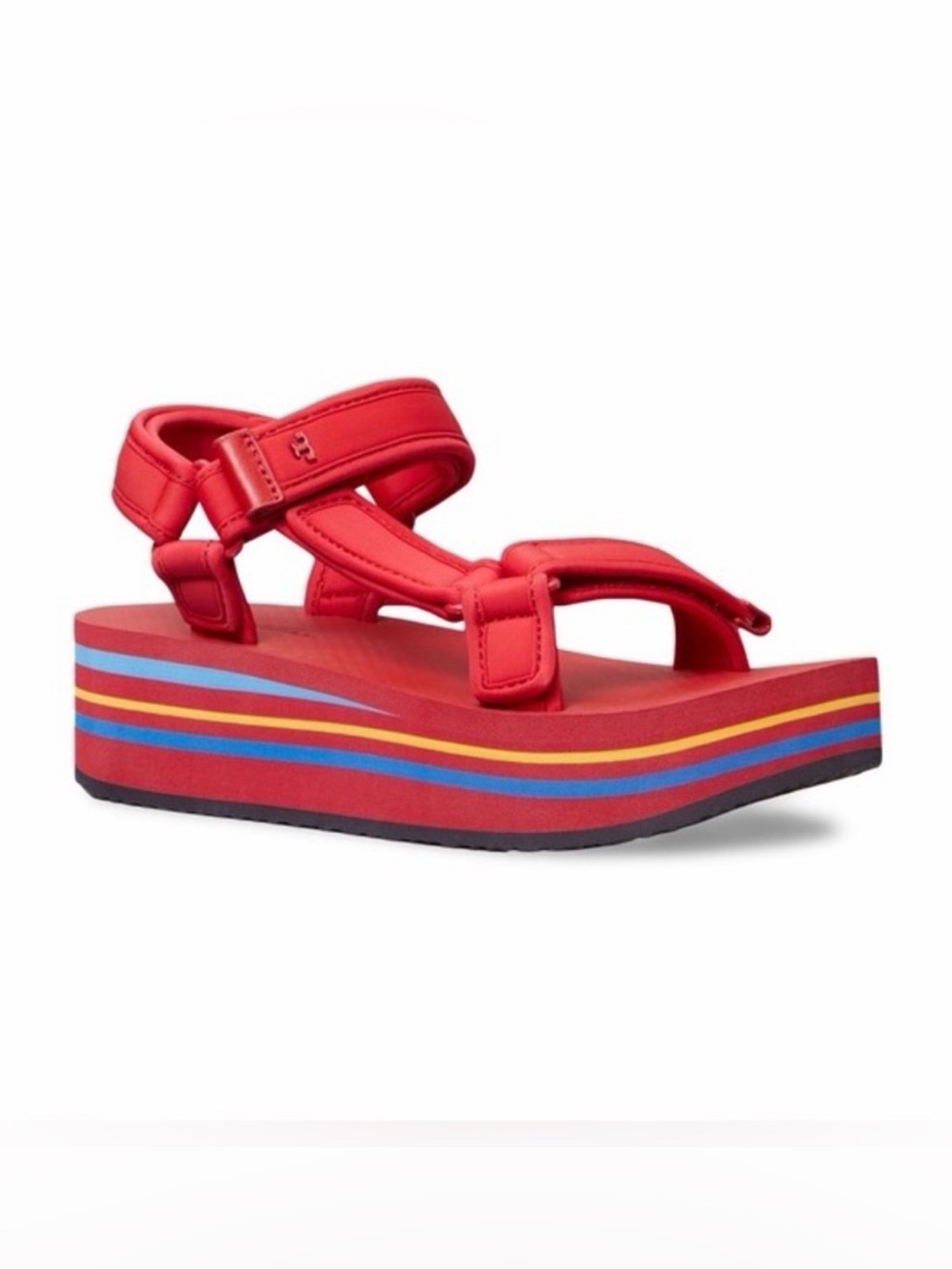 Tory Burch Eva Red Platform Sport Sandals with Multicolor Stripes